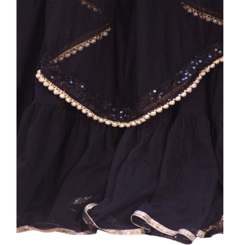 Black Layered Skirt with thin gold border and black dupatta