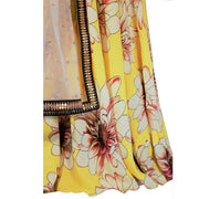 Yellow silk lehenga with flower print and brown blouse